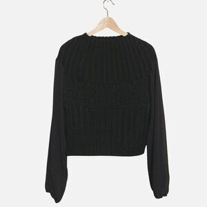 OAT New York Top Black Knit Sweater Sheer‎ Chiffon Sleeves Sz L Fairygrunge